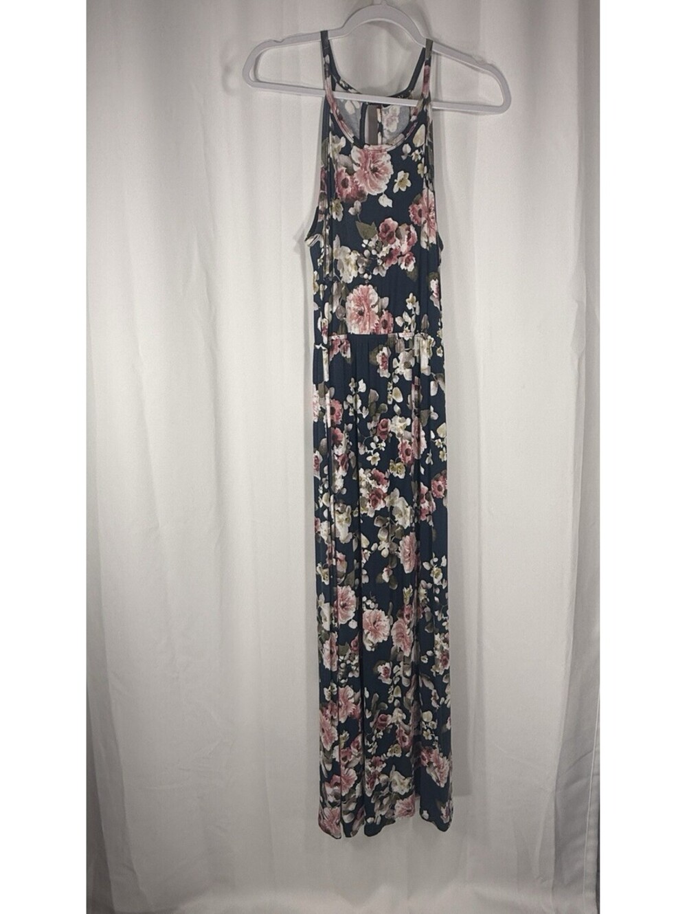 Papermoon Stitch Fix Navy Rose Floral Maxi Dress Small Petite Halter Boho Jersey